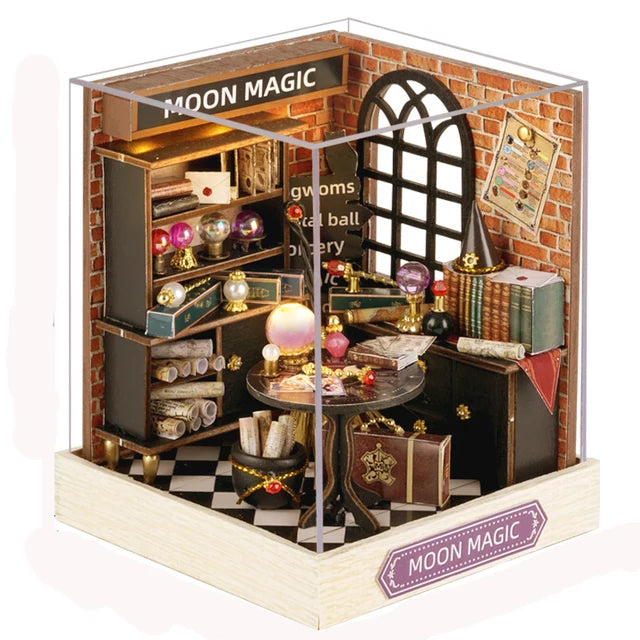 NEW DIY Wooden Moon Magic Room Mini Casa Miniature Building Kits Doll Houses with Furniture LED Light Dollhouse for Girls Gifts