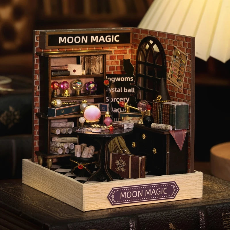 NEW DIY Wooden Moon Magic Room Mini Casa Miniature Building Kits Doll Houses with Furniture LED Light Dollhouse for Girls Gifts