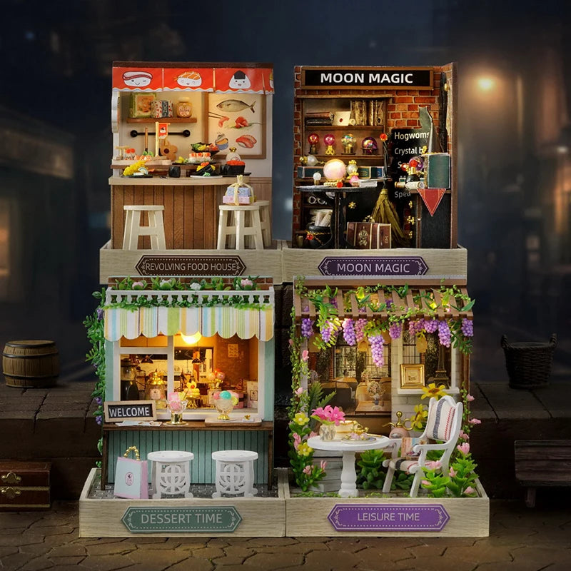 NEW DIY Wooden Moon Magic Room Mini Casa Miniature Building Kits Doll Houses with Furniture LED Light Dollhouse for Girls Gifts