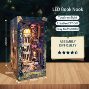 DIY Wooden Book Nook Shelf Insert Kit Miniature Building Kits Magic Night Alley Bookshelf with LED Lights Bookends Friends Gifts
