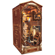 DIY Wooden Book Nook Shelf Insert Kit Miniature Building Kits Magic House Bookshelf with Light Bookends Friends Birthday Gifts