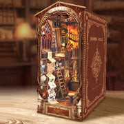DIY Wooden Book Nook Shelf Insert Kit Miniature Building Kits Magic House Bookshelf with Light Bookends Friends Birthday Gifts